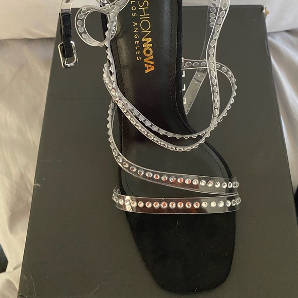 Fashion Nova Shoes - Studded Black Strappy Heels